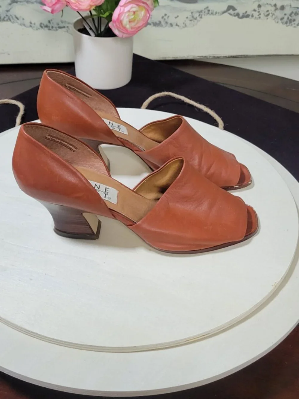 Nine West Brown Leather Cut-Out Pumps [Item #SP12]